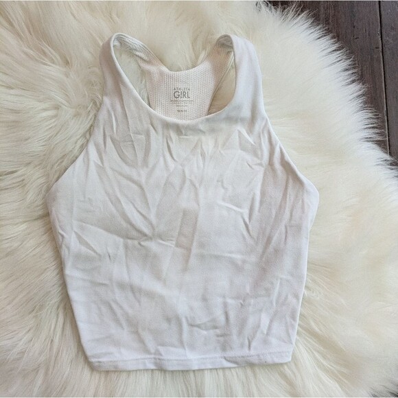 Athleta Girl Long Distance White Fitted Crop Tank Top Bra Bralette M Medium 8-10 - Picture 1 of 6